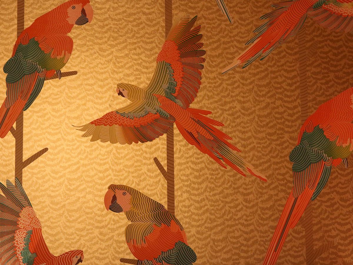art deco wall design with parrots