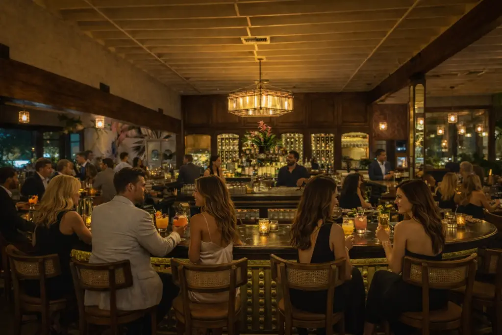 DAMA Fashion District Bar at night